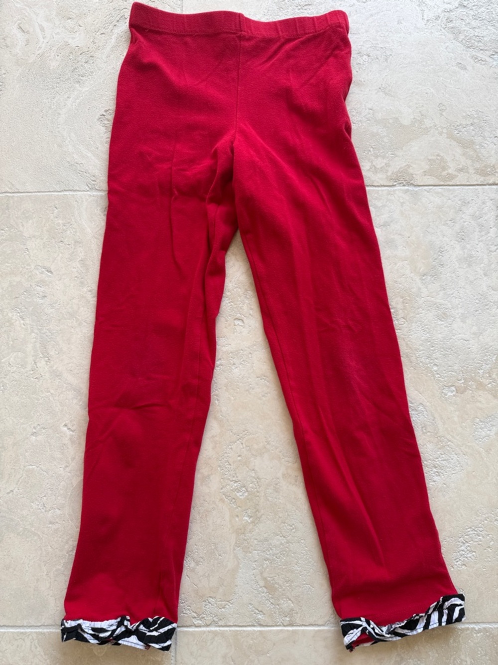 Red Kids Stretch Leggings with Zebra Trim